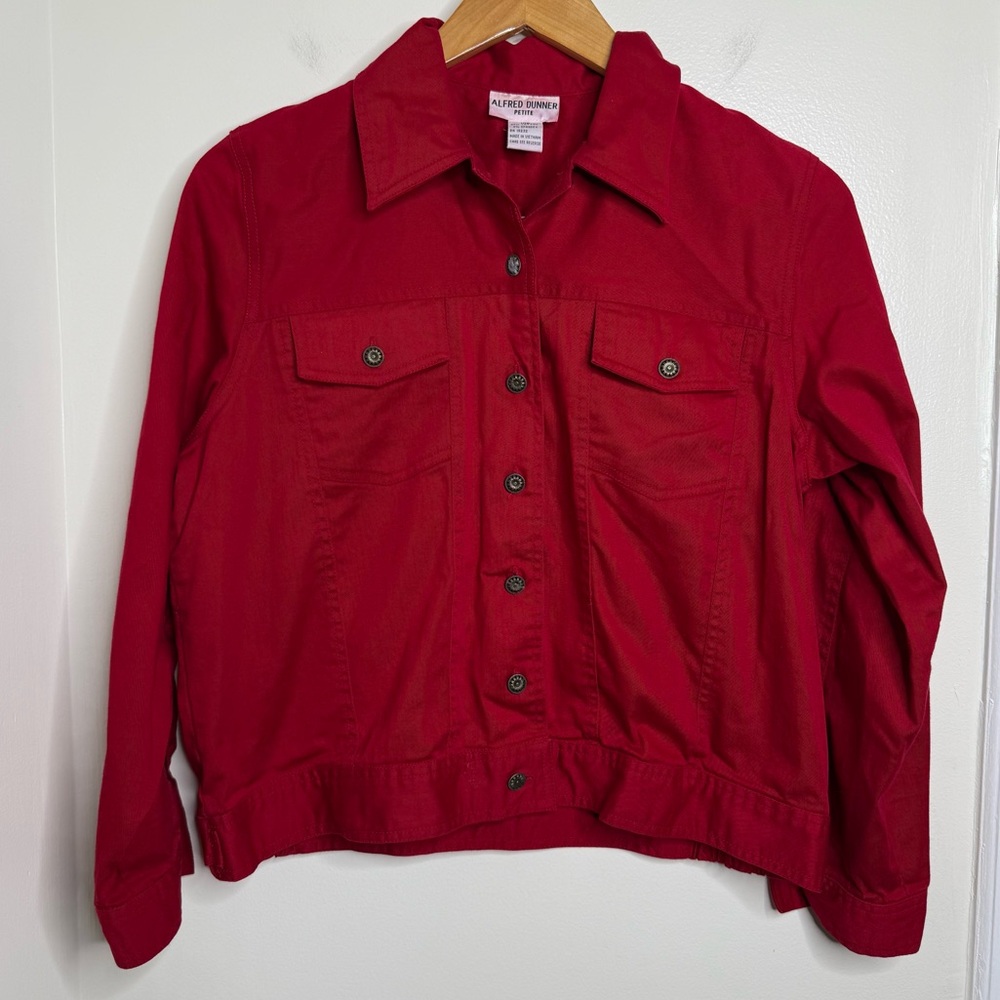 Alfred Dunner Petite Red Button Down Jean Style Jacket Women’s Size 10P